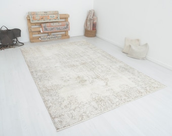 Vintage Pastel Oushak Rug: 7x10 Turkish Wool Area Rug