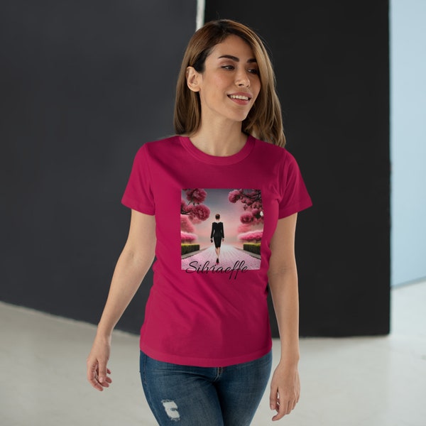 T-shirt da donna con stampa romantica e glamour, t-shirt con grafica dai colori brillanti dalle tonalità del rosa