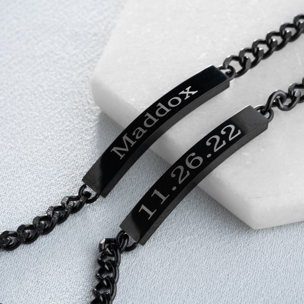 Engraved Black Bracelets, Personalized Bracelets For Couples, Roman Numeral Bracelet, Gift For Men, Friendship Bracelets, Unique Bracelets