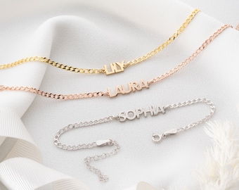 Personalized Bold Name Bracelets, Dainty Name Bracelets, Curb Chain Name Bracelets, Thick Chain Name Bracelets, Gift For Her Gift For Men