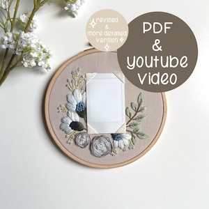 Instant Photo Frame Hand Embroidery Pattern Number 2 | Roses Berries Floral Elements (PDF Download)