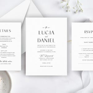 Minimalist Wedding Invitation Set, Contemporary Wedding Invitations, Printed Wedding Invitations, Personalised Wedding Invite, Lucia