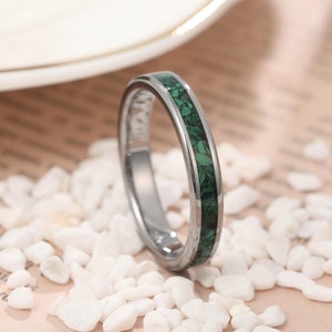 Anel de tungstênio malaquita verde, anel de pedra preciosa, aliança de casamento de prata, aliança de compromisso masculina, anel de noivado, aliança de tungstênio de 4 mm, presente de aniversário