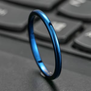 2mm Blue Tungsten Carbide Ring, Dome Wedding Rings for men and women Gift, Polished Domed Ring