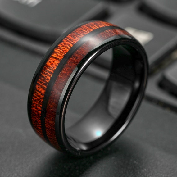Tungsteno Anello Di Nozze Tungsteno Anello Koa Legno 8mm Nero - Foto 6