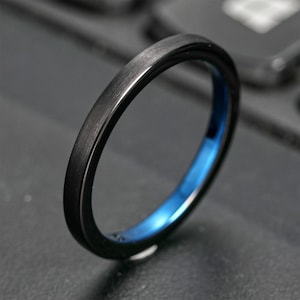 2mm Black Tungsten Carbide Ring, Brushed Wedding Rings for men and women Gift, Brushed Flat Ring Valentines Day Ring