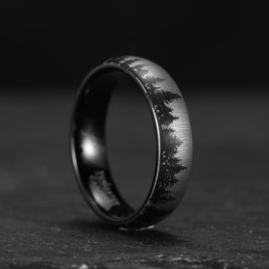 6mm Tungsten Carbide Ring, Ceder Forest Ring, Wedding Ring Wedding Band Set, Unisex Tungsten Ring