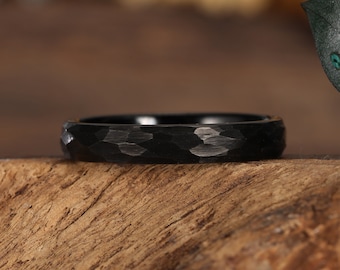 4mm Schwarzer Wolframring, Eheringe Ringe für Männer und Frauen Geschenkringe, gehämmerter Ring