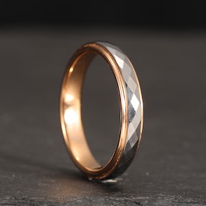4mm Tungsten Ring, Tungsten Ring with Rose Gold and Silver Two Tone, Wedding Ring Stackable Rings Gifts Ring Unisex Tungsten Ring