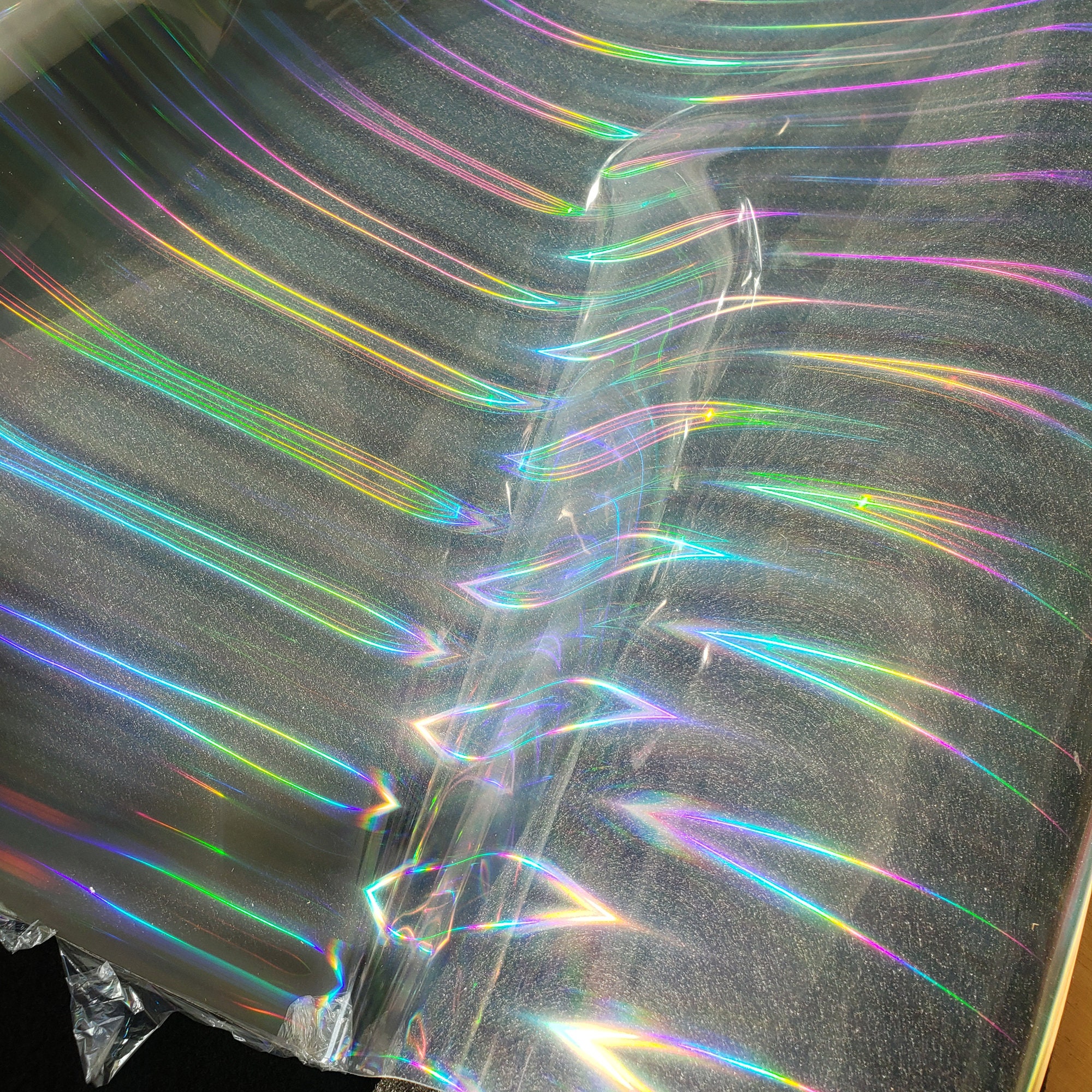 Transparent Holographic Fabric Per 1/2 Yard, Transparent Vinyl Fabric,  Rainbow film PVC Laser Illusion Film Paper DIY Transparent Fabric