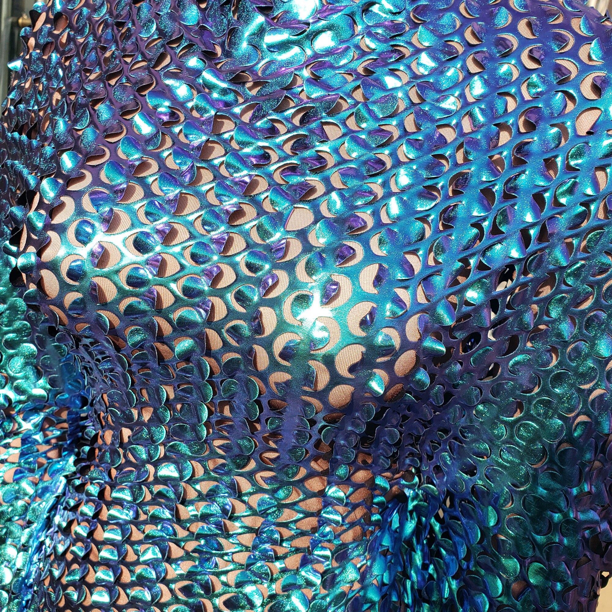 2 Yards Holographic Iridescent Laser Cut Out 4 Way Stretch Foil Spandex