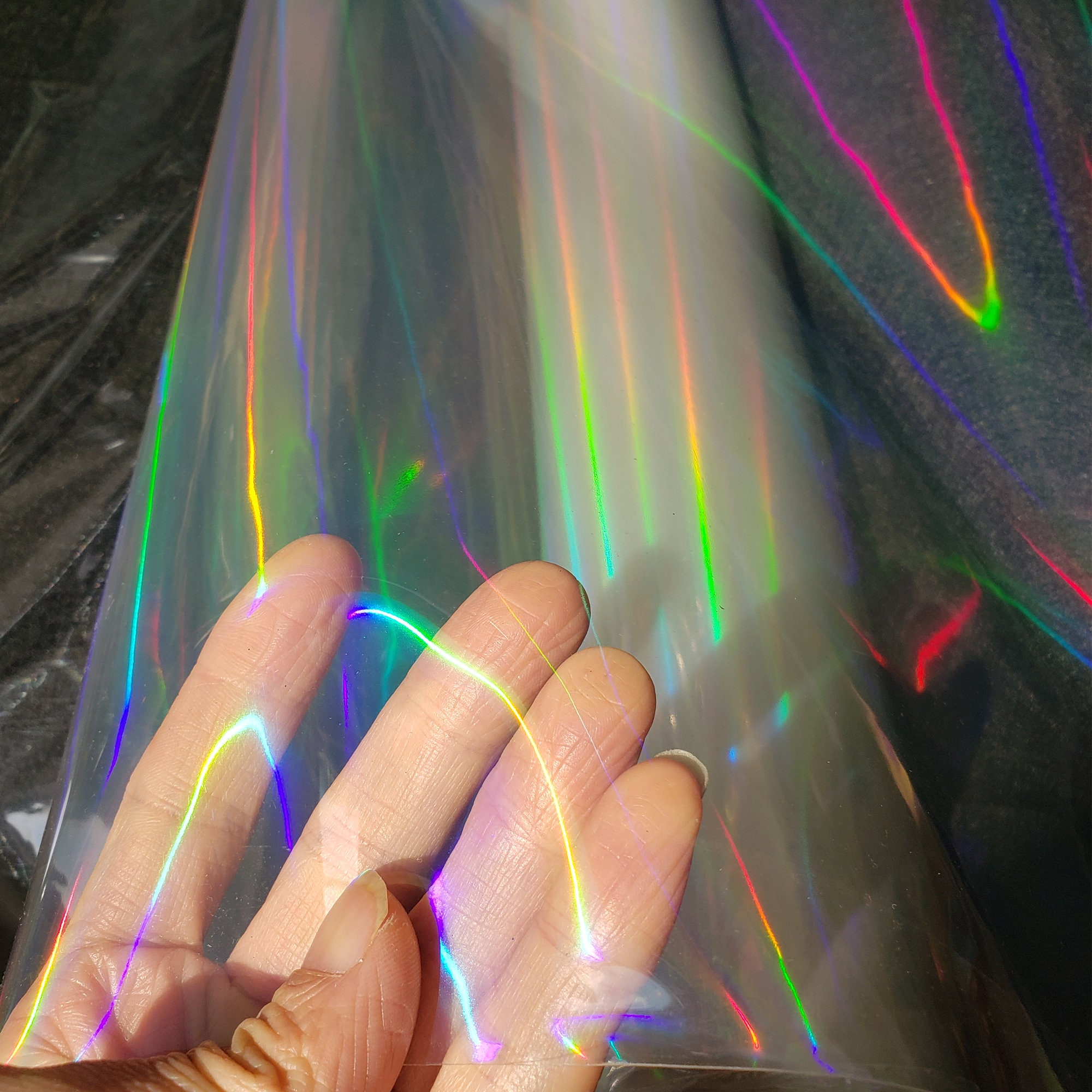 Ciieeo 1 Sheet Illusion Film PVC Iridescent Film Transparent Holographic  Film Glitter Fabric Holographic Vinyl Rainbow Holographic Vinyl Film Metal