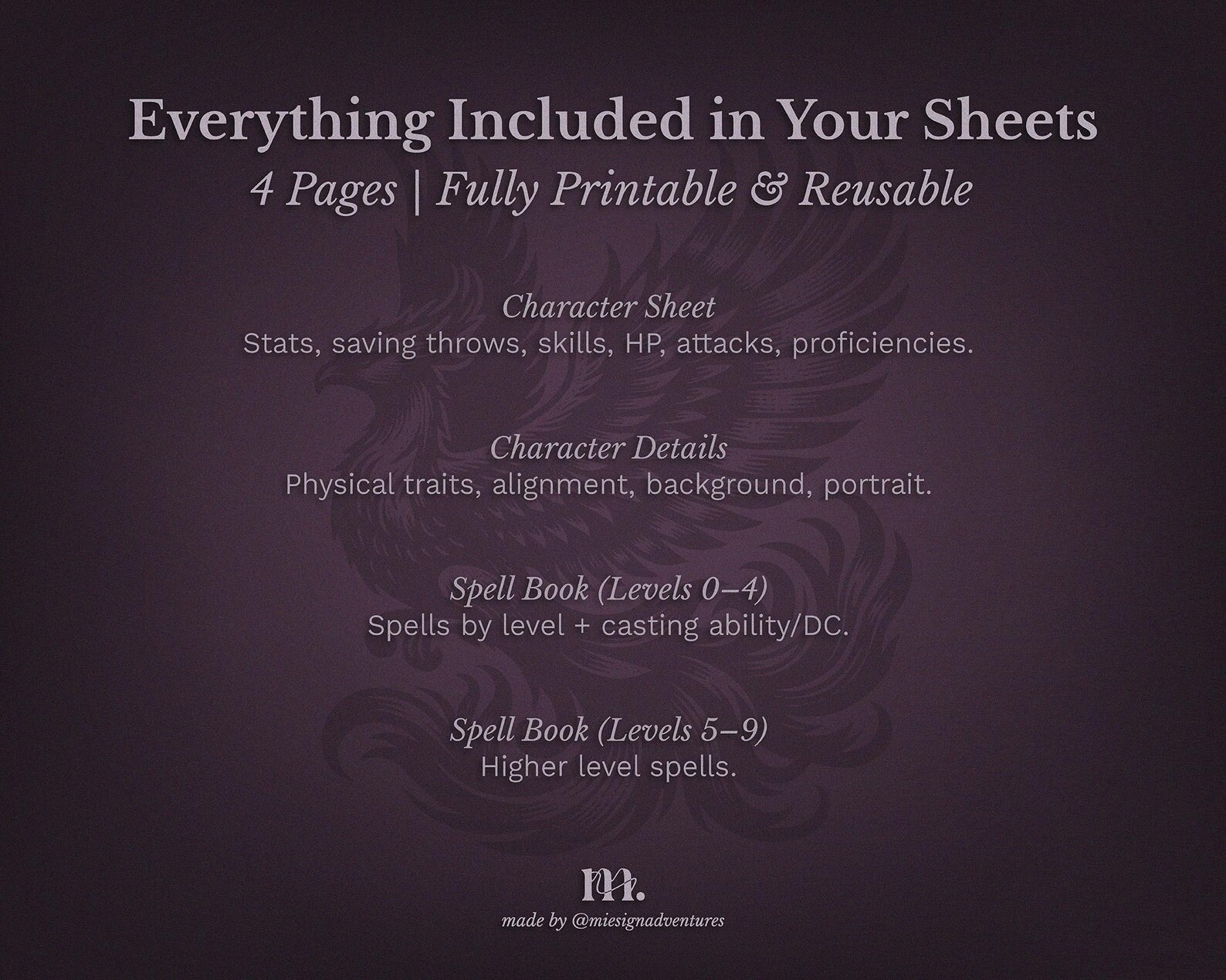 Dnd 5e Character Sheet Printable | Flame Phoenix Cinder Edition ...