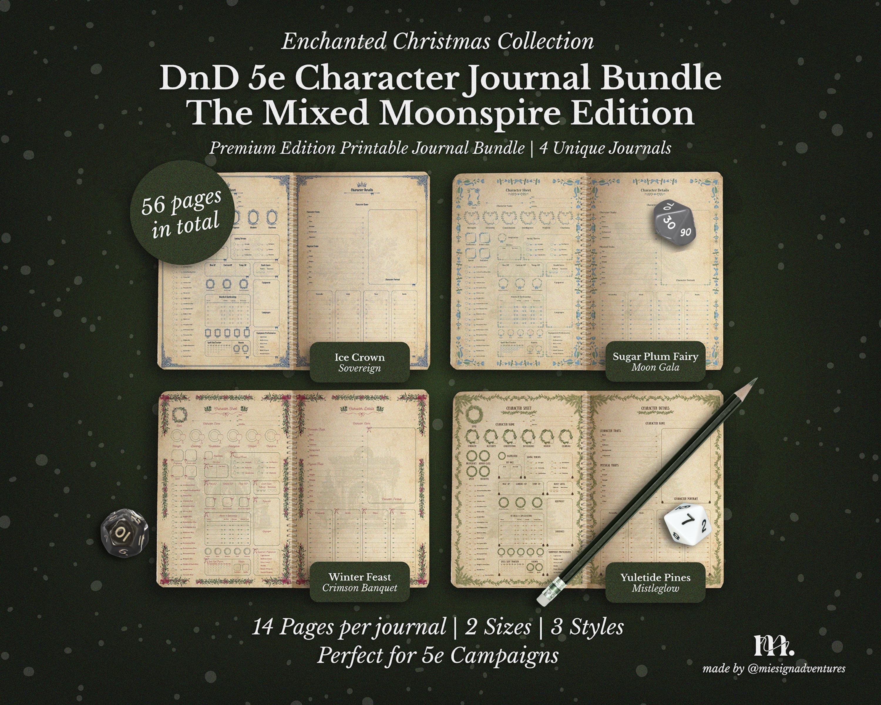 DnD 5e キャラクタージャーナルバンドル | 印刷可能なRPGシート 