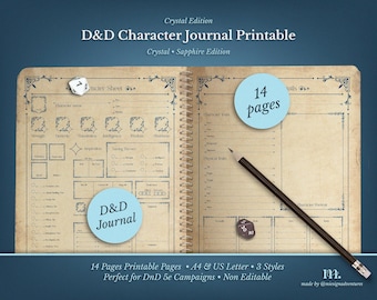 DnD 5e Character Journal Printable | RPG Sheets and Fantasy TTRPG PDF | Crystal Sapphire | DnD Character Sheet | Dungeons & Dragons