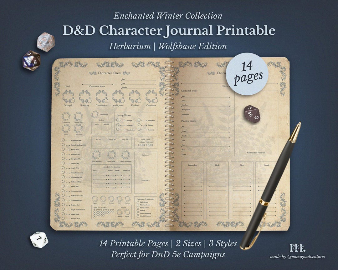 Dnd 5e Character Sheet Journal Printable | Herbarium Wolfsbane Edition ...