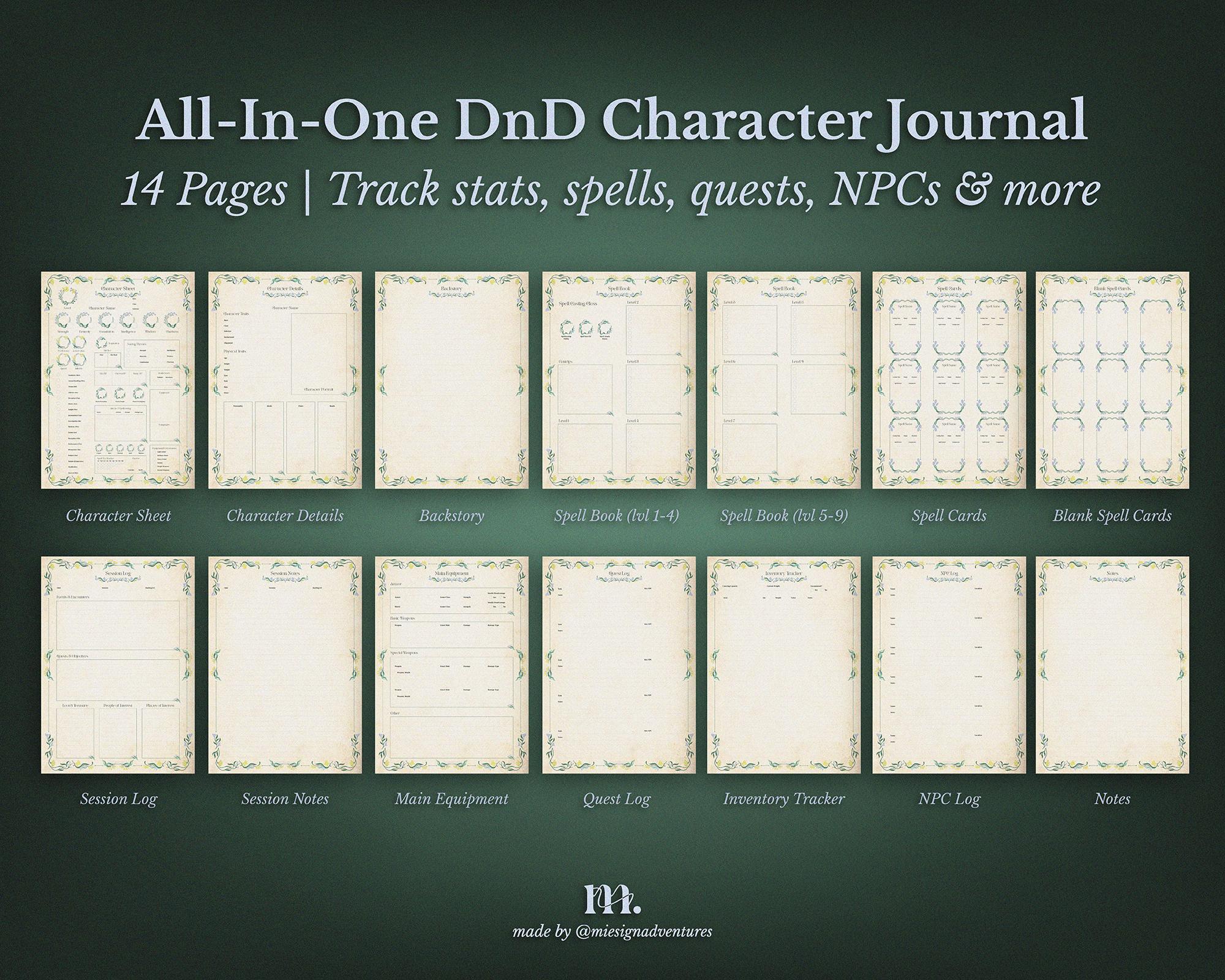 Dnd 5e Character Journal Printable | RPG Sheets and Fantasy TTRPG PDF ...