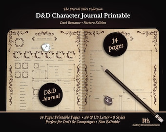 DnD 5e Charakter Journal Printable | RPG Sheets und Fantasy TTRPG PDF | Dunkelromanze Noctara | D&D Charakter Bogen | Dungeons & Dragons