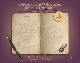 DnD 5e Charakter Journal Printable | RPG Sheets und Fantasy TTRPG PDF | Himmlische Sonnenwende | D&D Charakter Bogen | Dungeons & Dragons