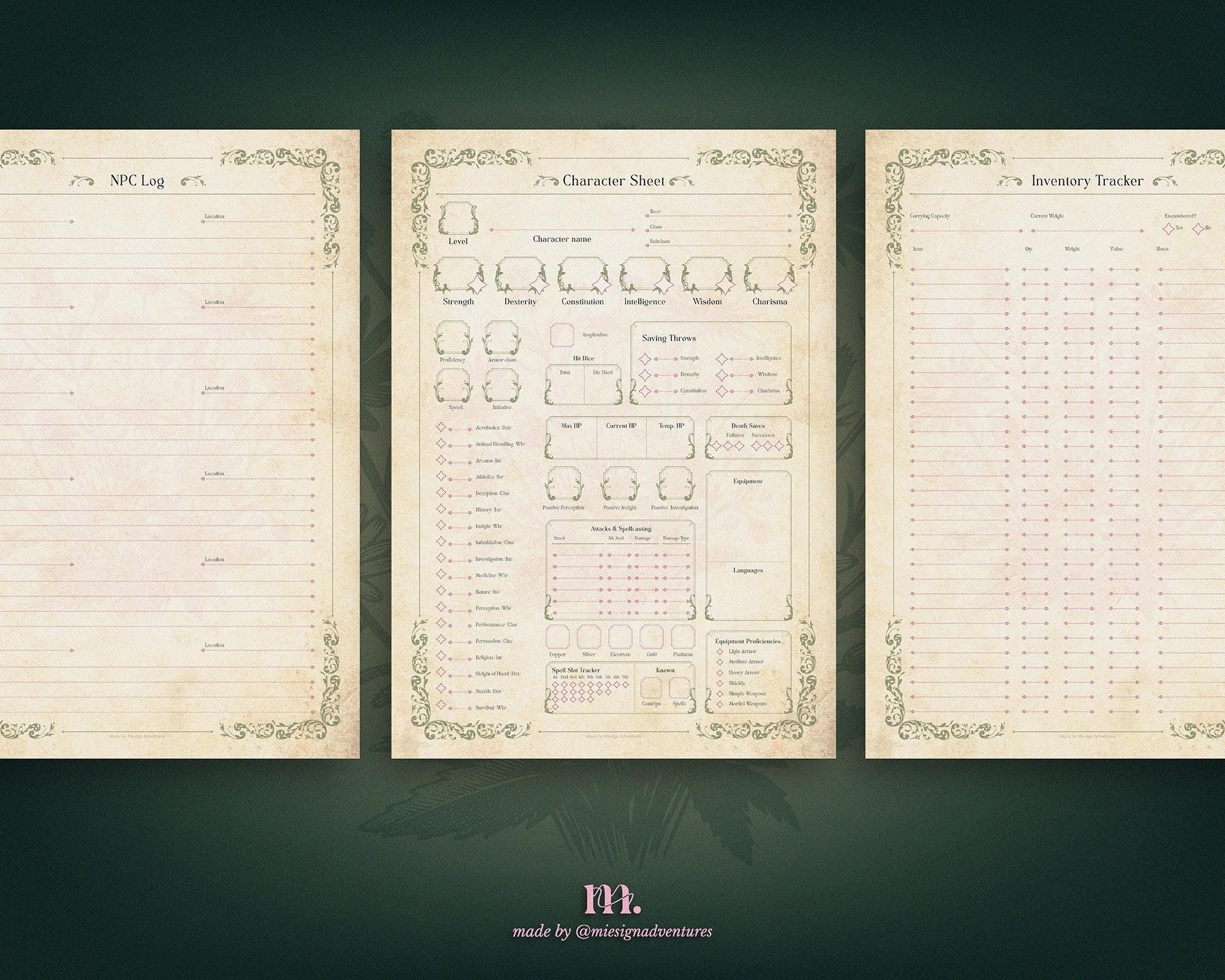 Dnd 5e Character Journal Printable | RPG Sheets and Fantasy TTRPG PDF ...