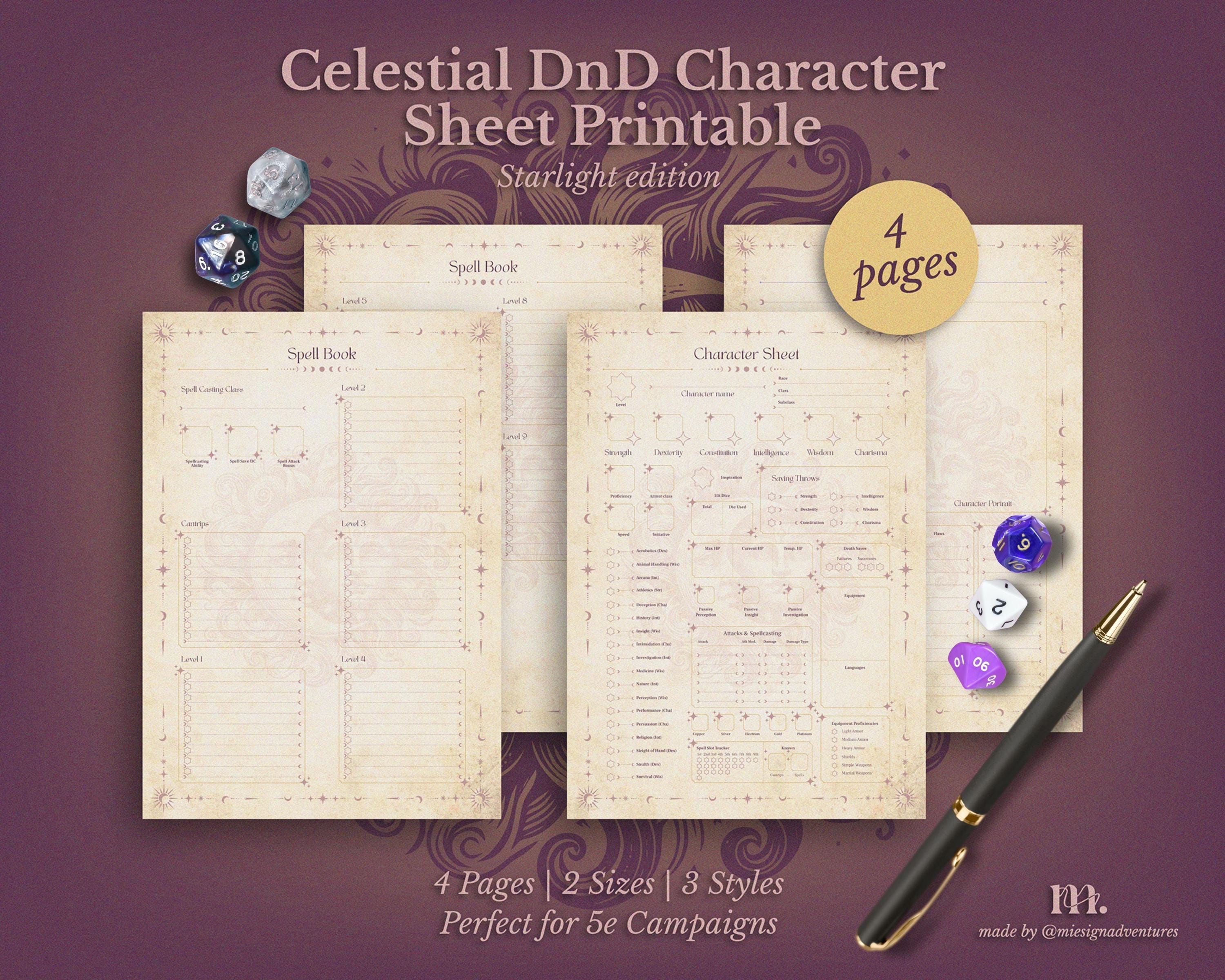Dnd 5e Character Sheet Printable | Celestial Solstice Edition ...