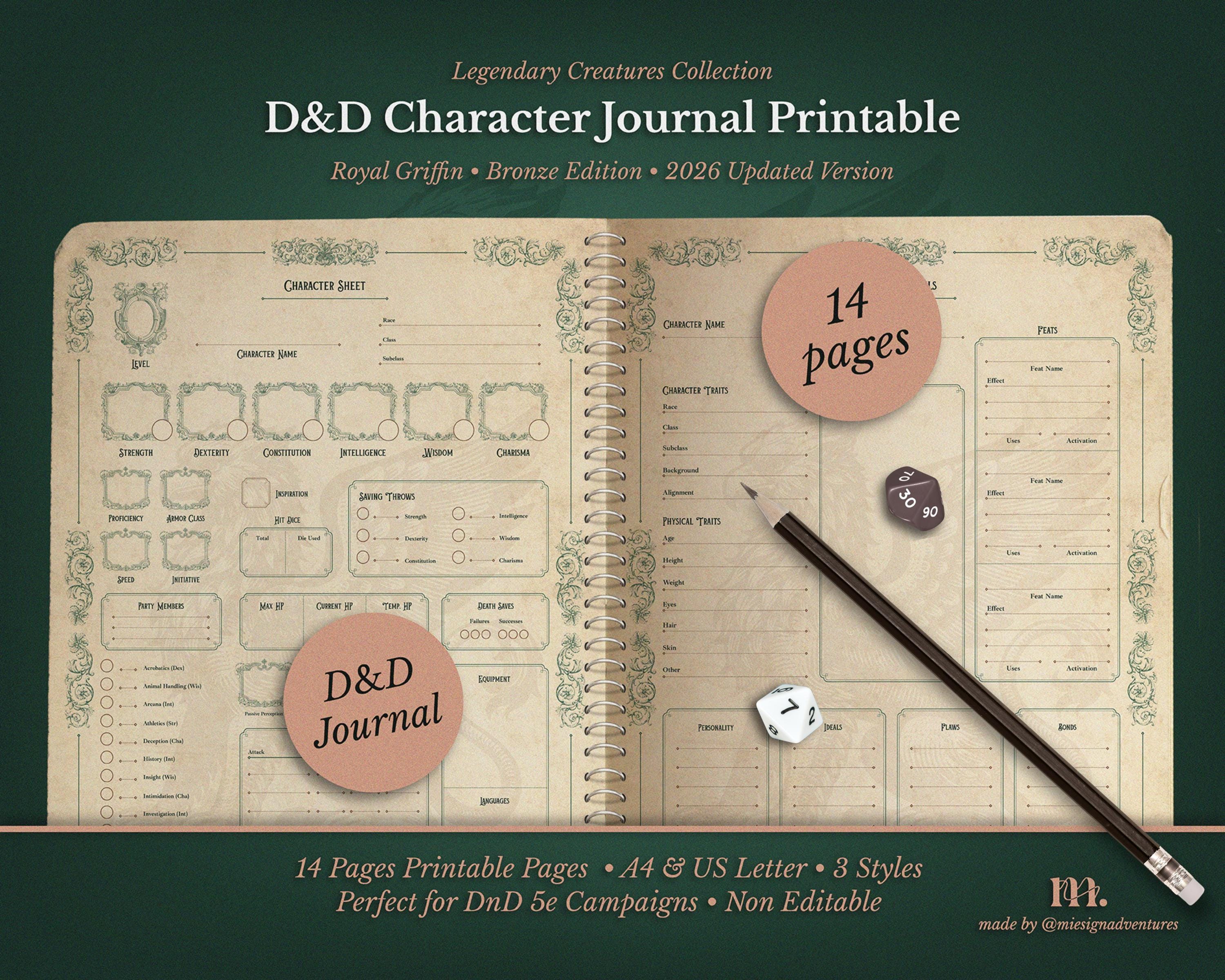 Dnd 5e Character Journal Printable | RPG Sheets Fantasy TTRPG PDF ...