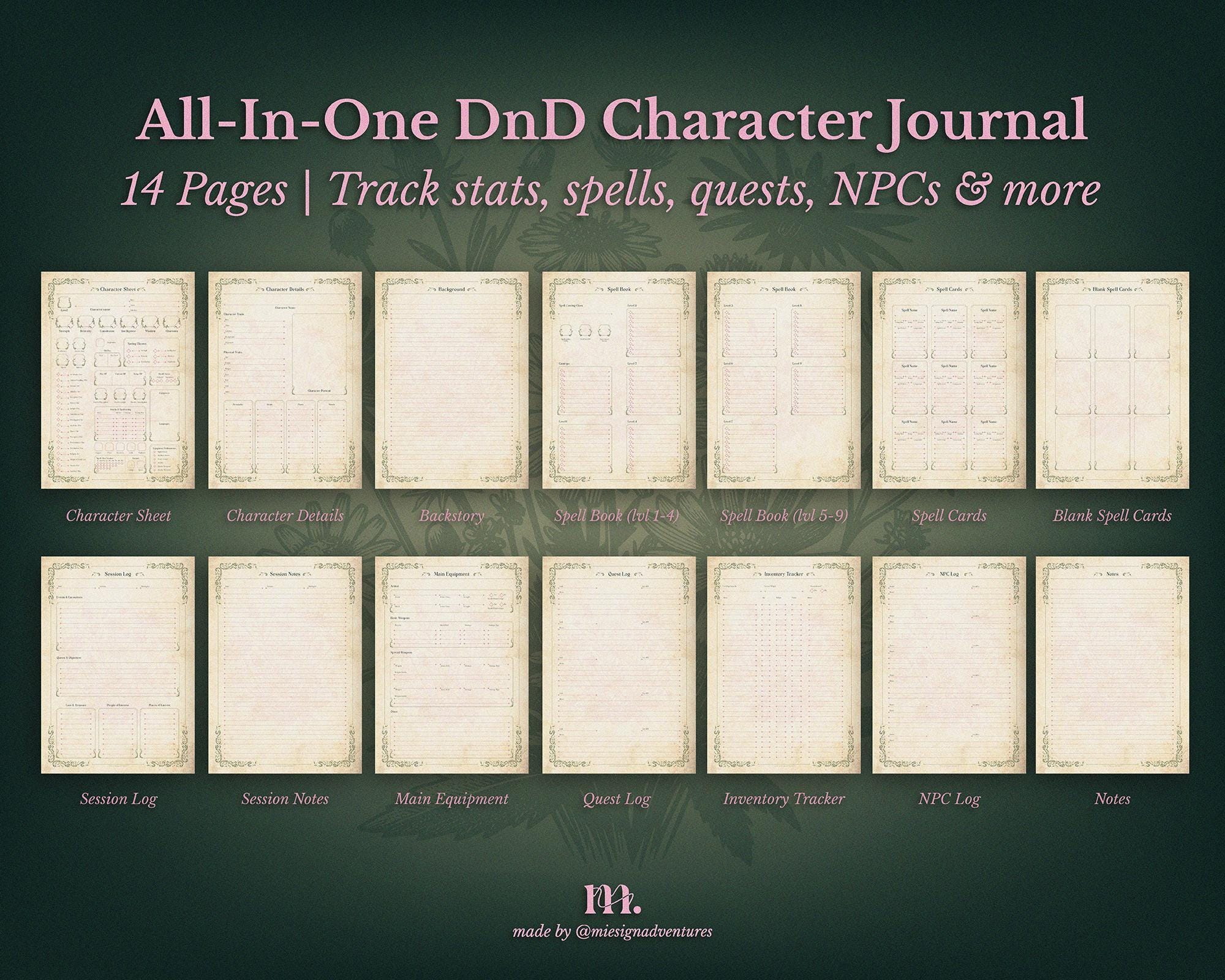 Dnd 5e Character Journal Printable | RPG Sheets and Fantasy TTRPG PDF ...