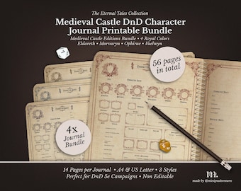 DnD 5e Character Journal Bundle | Printable RPG Sheets and Fantasy TTRPG PDF | Medieval Castle | DnD Character Sheet | Dungeons & Dragons