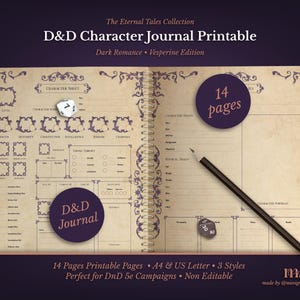 DnD 5e Character Journal Printable | RPG Sheets and Fantasy TTRPG PDF | Dark Romance Vesperine | DnD Character Sheet | Dungeons & Dragons