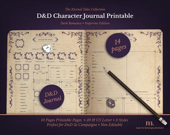 DnD 5e Character Journal Printable | RPG Sheets and Fantasy TTRPG PDF | Dark Romance Vesperine | DnD Character Sheet | Dungeons & Dragons