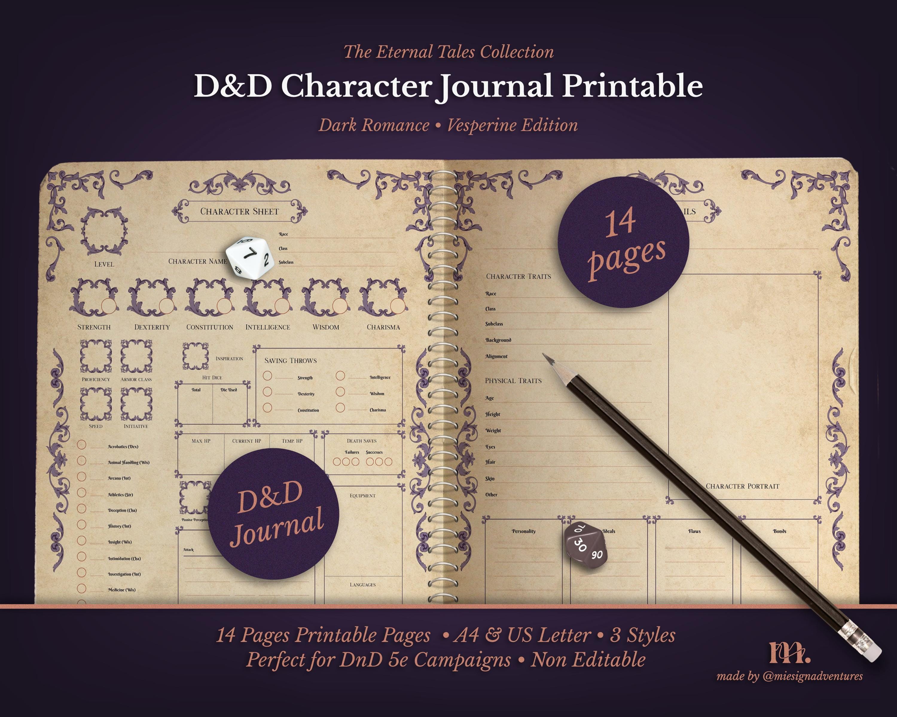 Dnd 5e Character Journal Printable | RPG Sheets and Fantasy TTRPG PDF ...