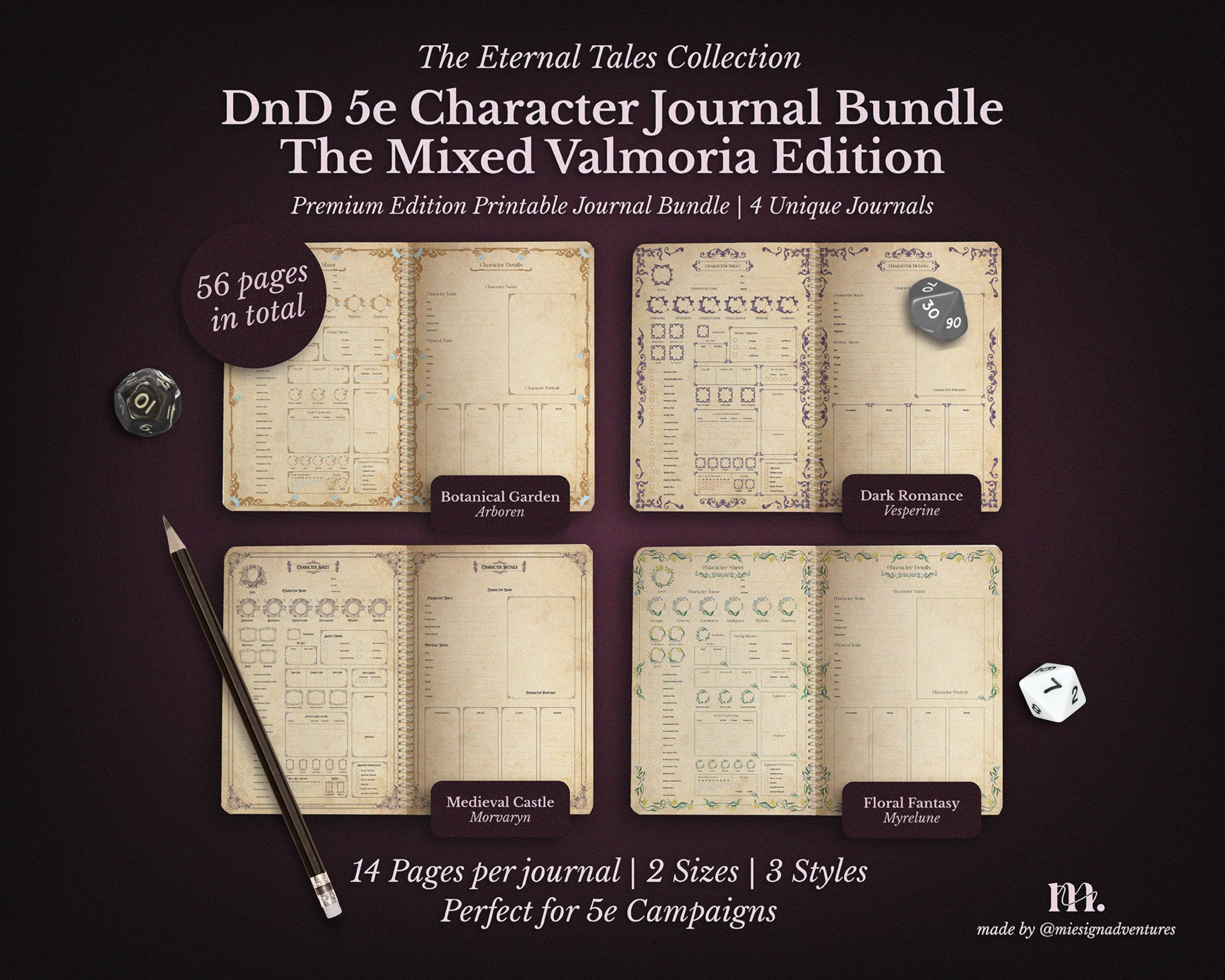 Dnd Pf Example Dnd 5e Character Journal Bundle | Printable RPG Sheets Fantasy PDF ...