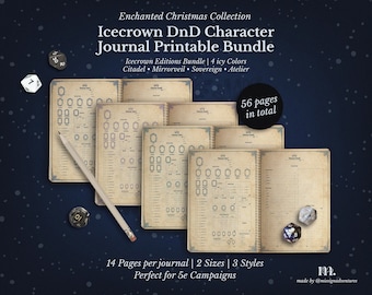 DnD 5e Charakter Journal Bündel | Druckbare RPG Sheets und Fantasy TTRPG PDF | Eiskrone Edition | D&D Charakter Bogen | Dungeons & Dragons