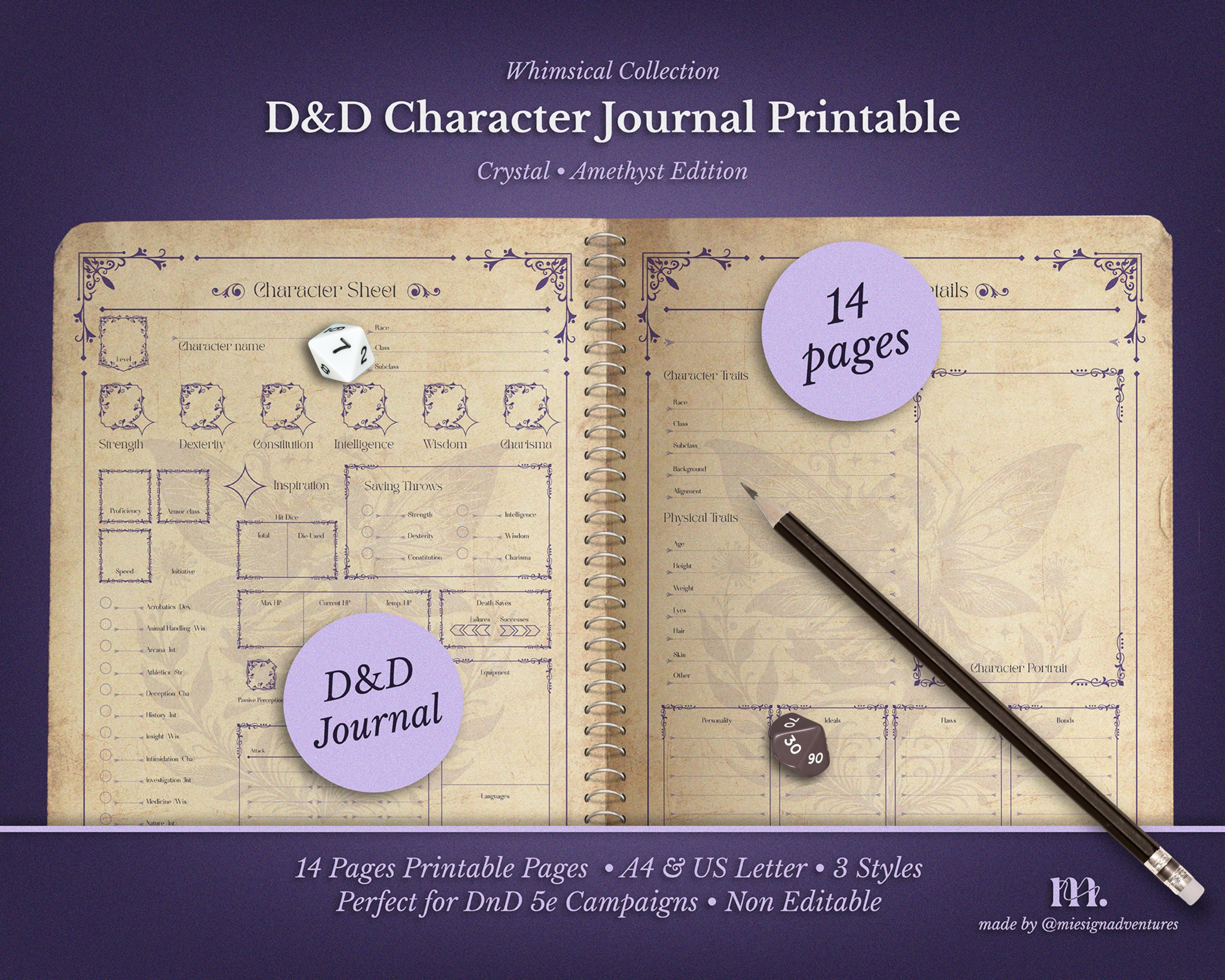 Dnd 5e Character Journal Printable | RPG Sheets and Fantasy TTRPG PDF ...
