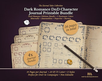 DnD 5e Character Journal Bundle | Printable RPG Sheets and Fantasy TTRPG PDF | Dark Romance | DnD Character Sheet | Dungeons & Dragons