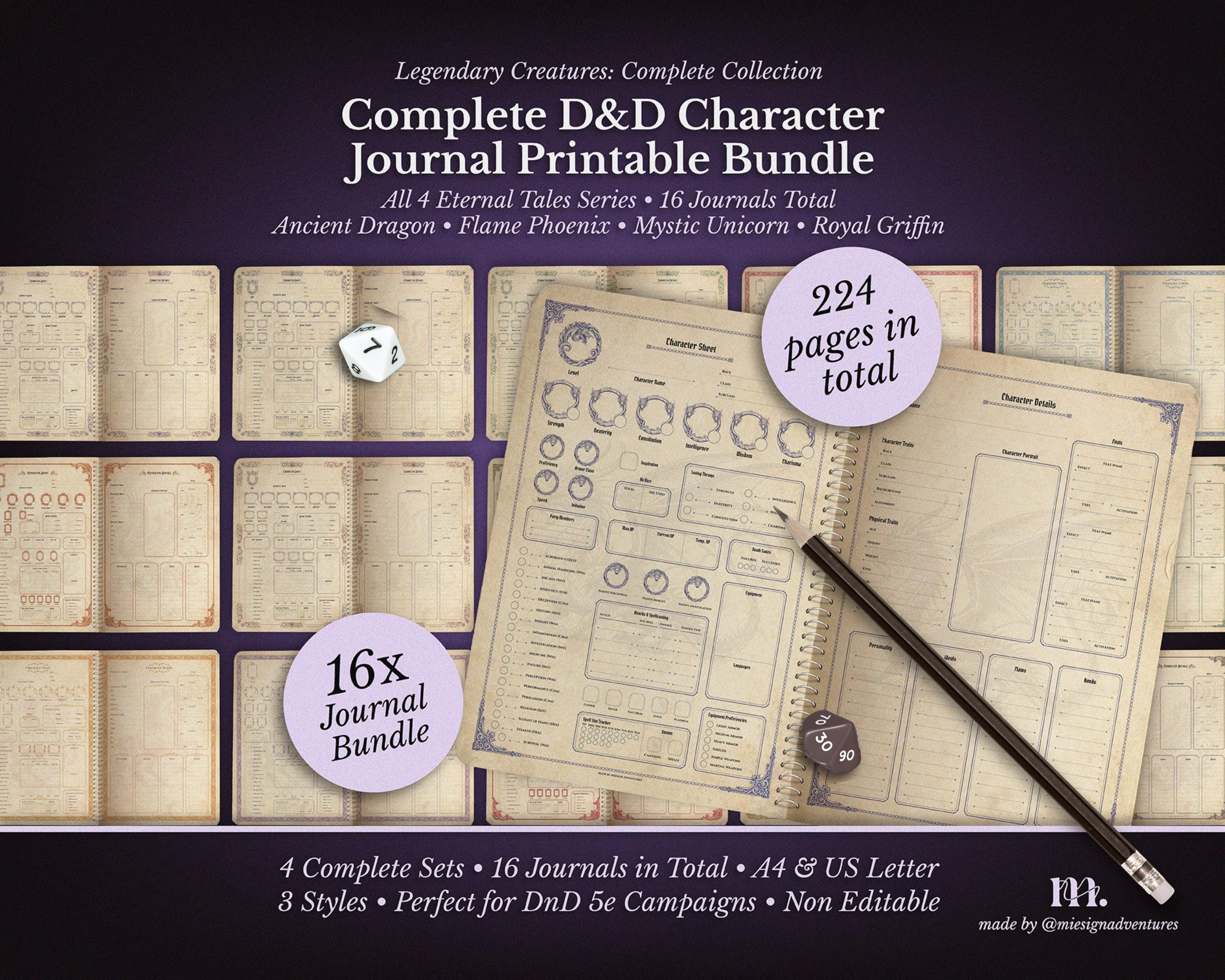 Dnd 5e Character Journal Printable Bundle | Legendary Creatures ...