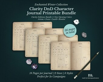 DnD 5e Charakter Journal Bündel | Druckbare RPG Sheets und Fantasy TTRPG PDF | Klarheit Edition | D&D Charakter Bogen | Dungeons & Dragons