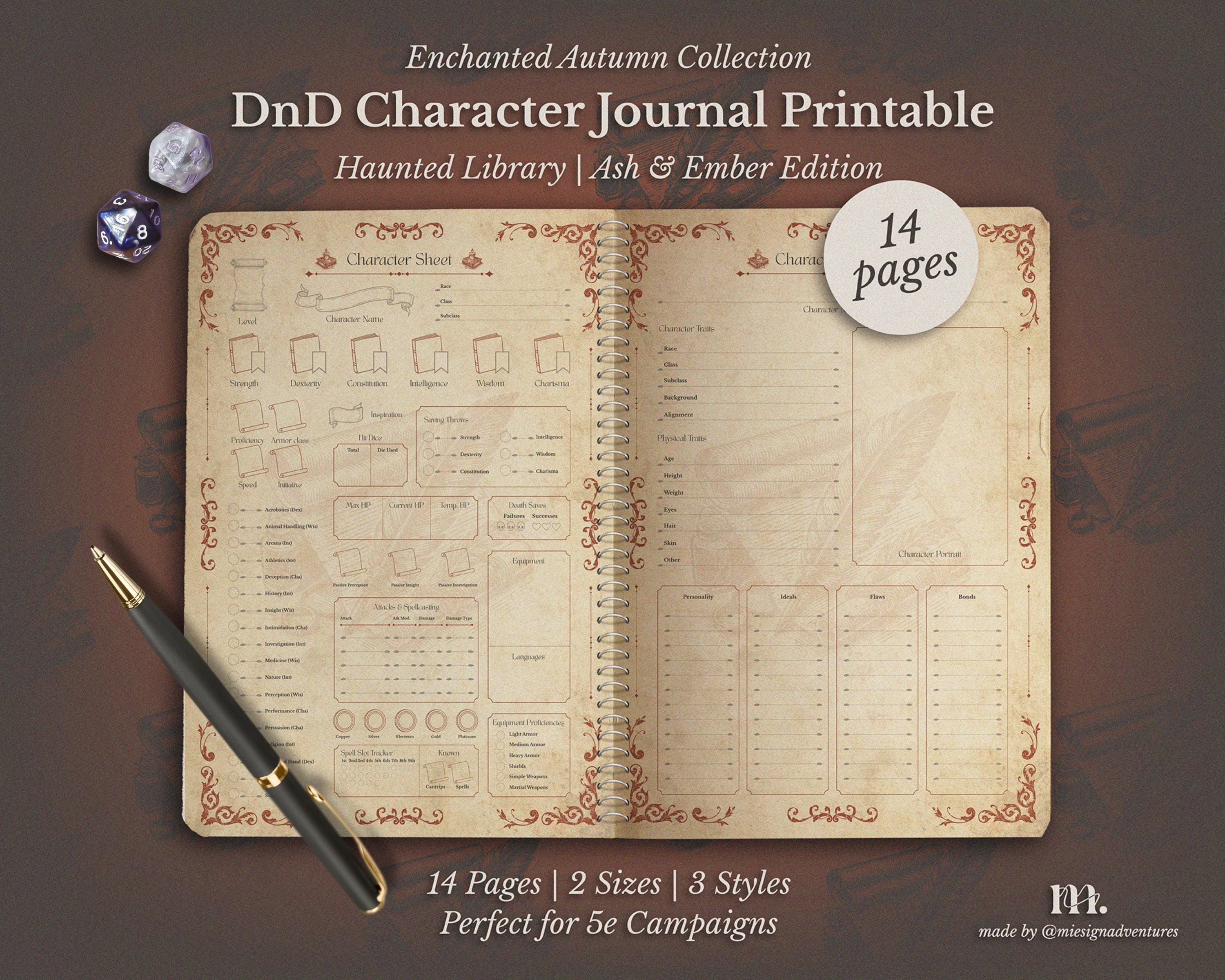 Dnd 5e Character Journal Printable | RPG Sheets and Fantasy TTRPG PDF ...