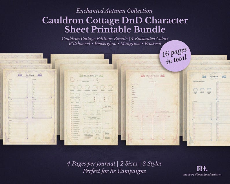 Dnd 5e Character Sheet Bundle | Printable RPG Sheets Fantasy TTRPG PDF ...
