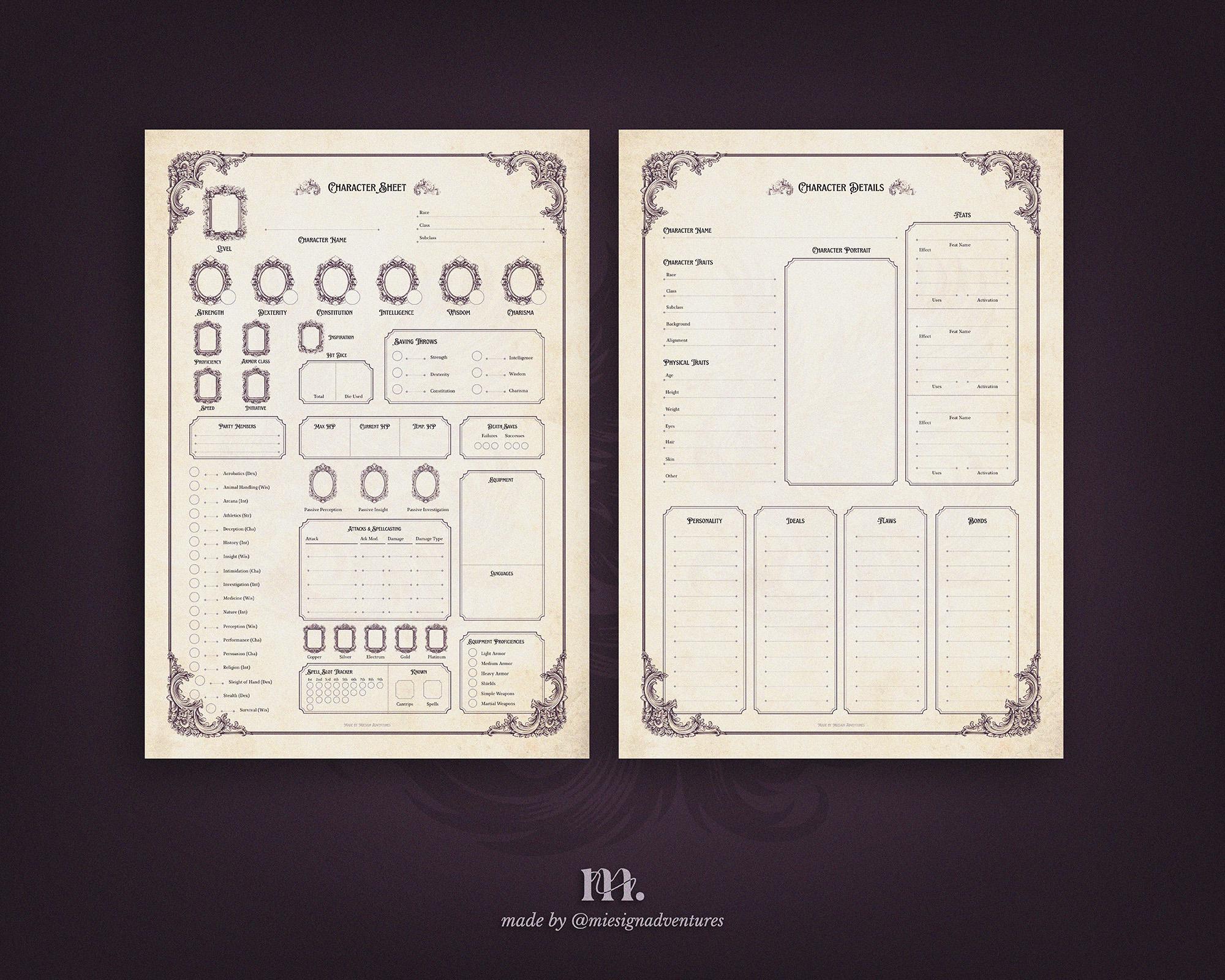 Dnd 5e Character Sheet Printable | Flame Phoenix Cinder Edition ...