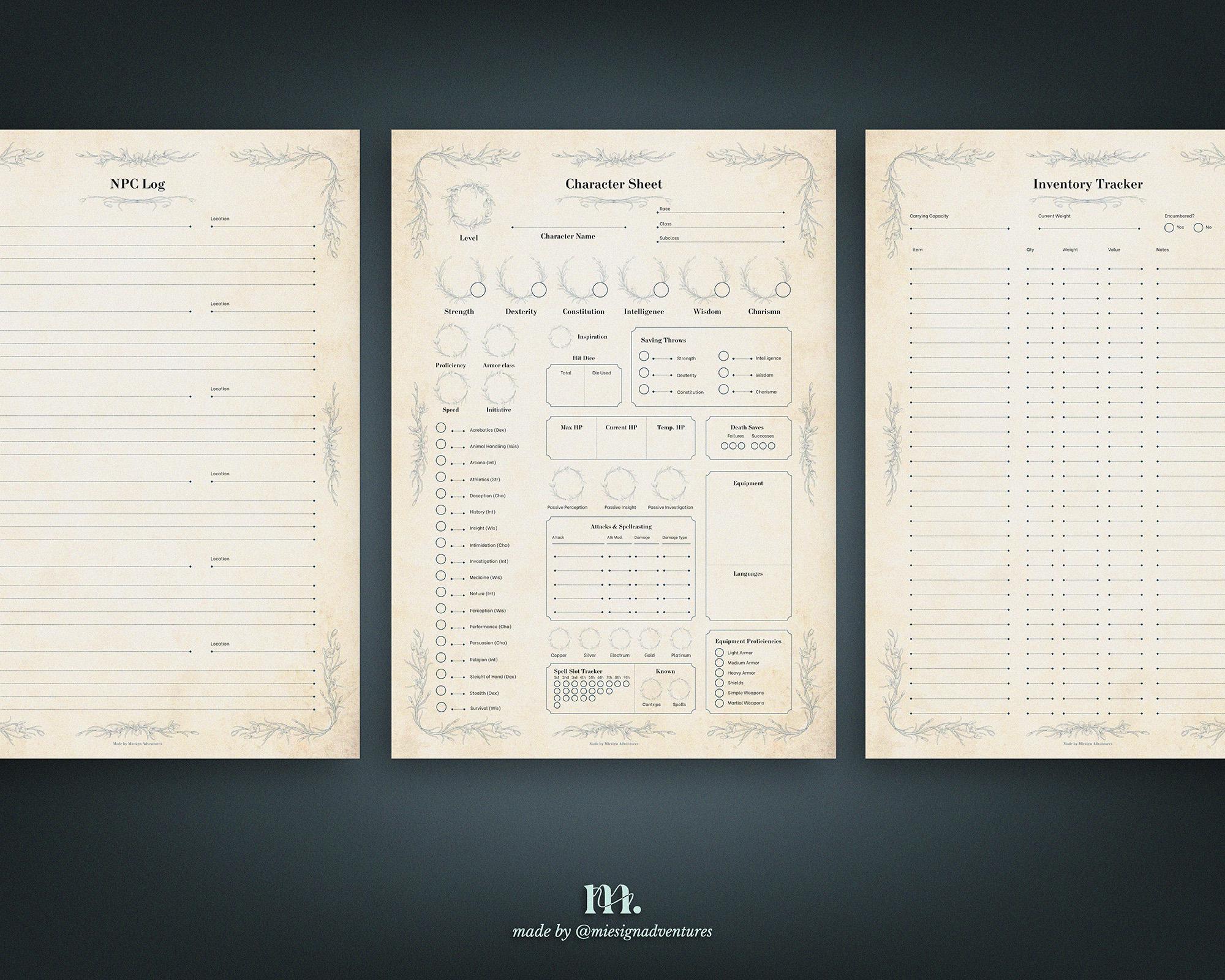 Dnd 5e Character Journal Printable | RPG Sheets Fantasy TTRPG PDF ...