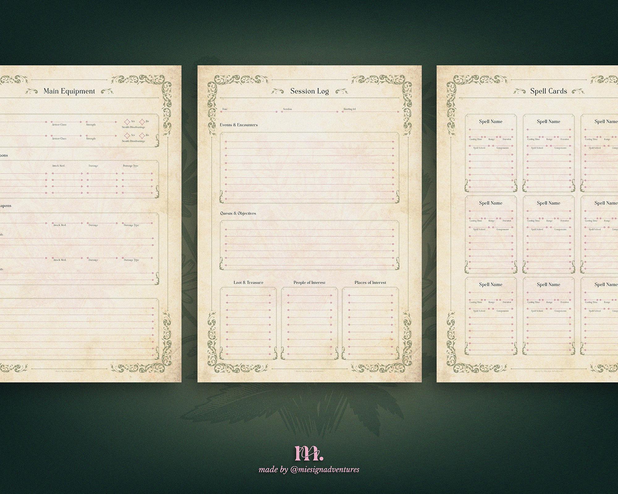 Dnd 5e Character Journal Printable | RPG Sheets and Fantasy TTRPG PDF ...
