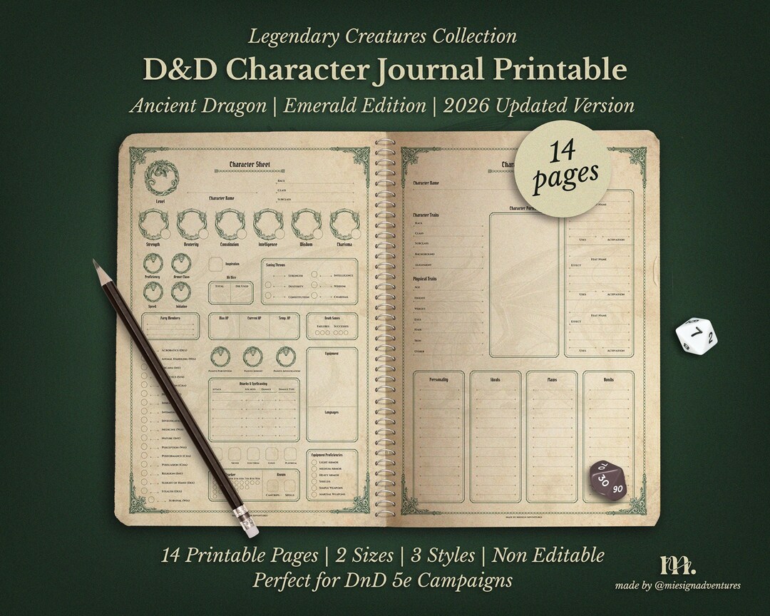 Dnd 5e Character Journal Printable | RPG Sheets Fantasy TTRPG PDF ...