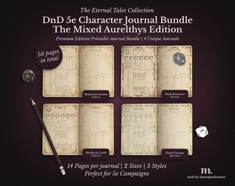 DnD 5e Character Journal Bundle | Printable RPG Sheets Fantasy PDF | Mixed Aurelthys Edition | DnD Character Sheet | Dungeons & Dragons