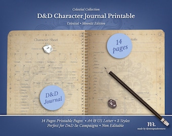 DnD 5e Charakter Journal Printable | RPG Sheets und Fantasy TTRPG PDF | Himmlische Mondschein | D&D Charakter Bogen | Dungeons & Dragons