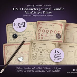 DnD 5e Character Journal Bundle | Printable RPG Sheets Fantasy PDF | Mixed Eclipse Edition | DnD Character Sheet | Dungeons & Dragons