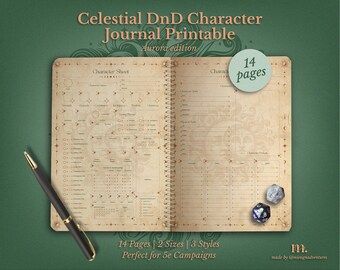 DnD 5e Charakter Journal Printable | RPG Sheets und Fantasy TTRPG PDF | Himmlische Aurora | D&D Charakter Bogen | Dungeons & Dragons