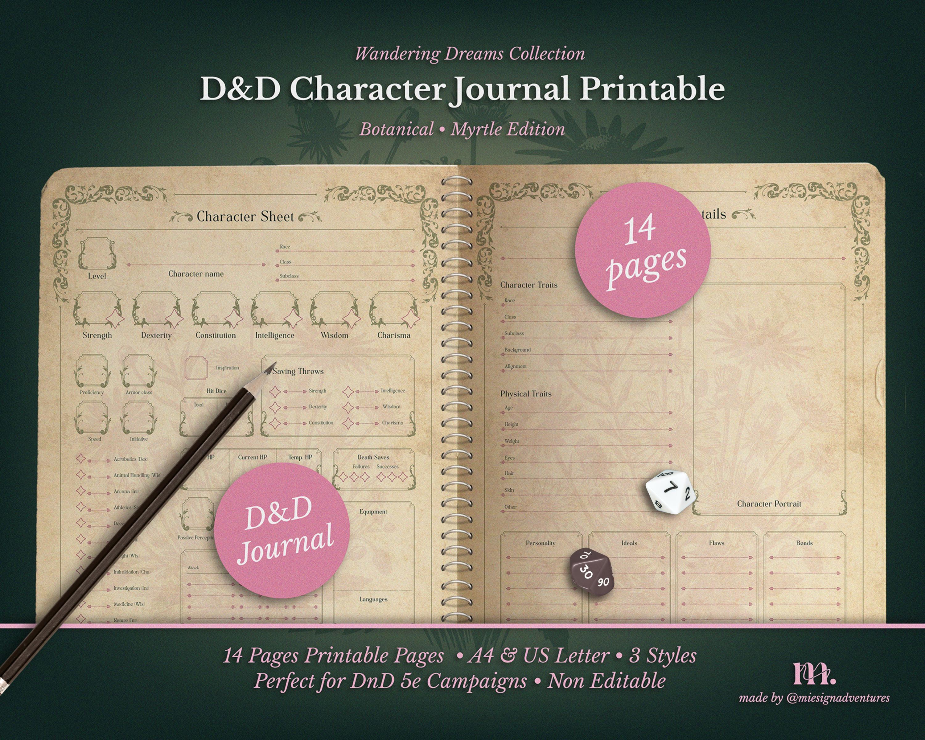 Dnd 5e Character Journal Printable | RPG Sheets and Fantasy TTRPG PDF ...