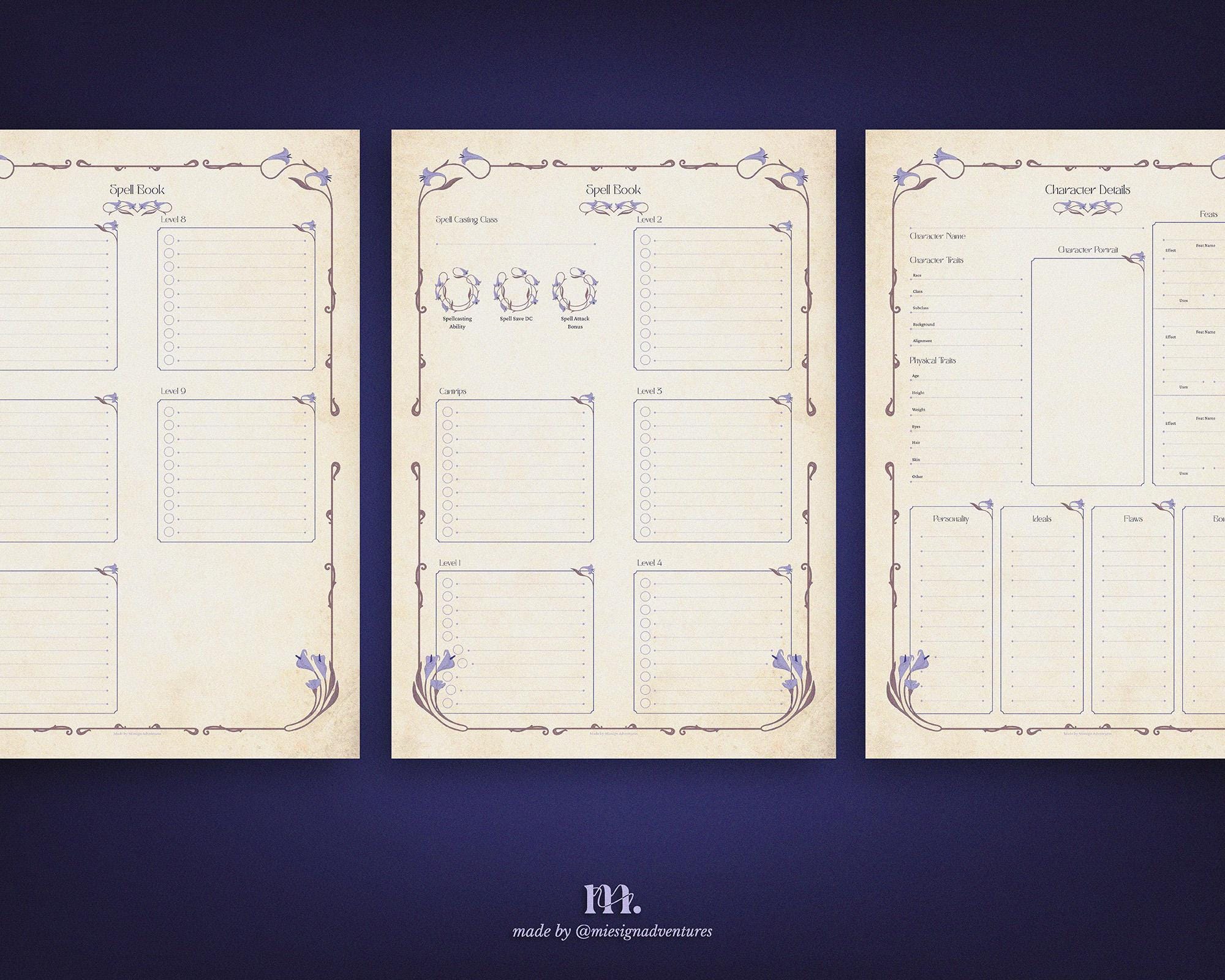 Dnd 5e Character Journal Printable | RPG Sheets and Fantasy TTRPG PDF ...