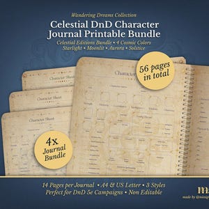 DnD 5e Character Journal Bundle | Printable RPG Sheets and Fantasy TTRPG PDF | Celestial Edition | DnD Character Sheet | Dungeons & Dragons